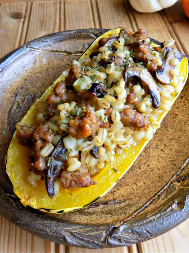 Sausage and Barley Stuffed Delicata Squash