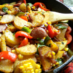 Sausage Potato Skillet with Zucchini, Corn and Basil