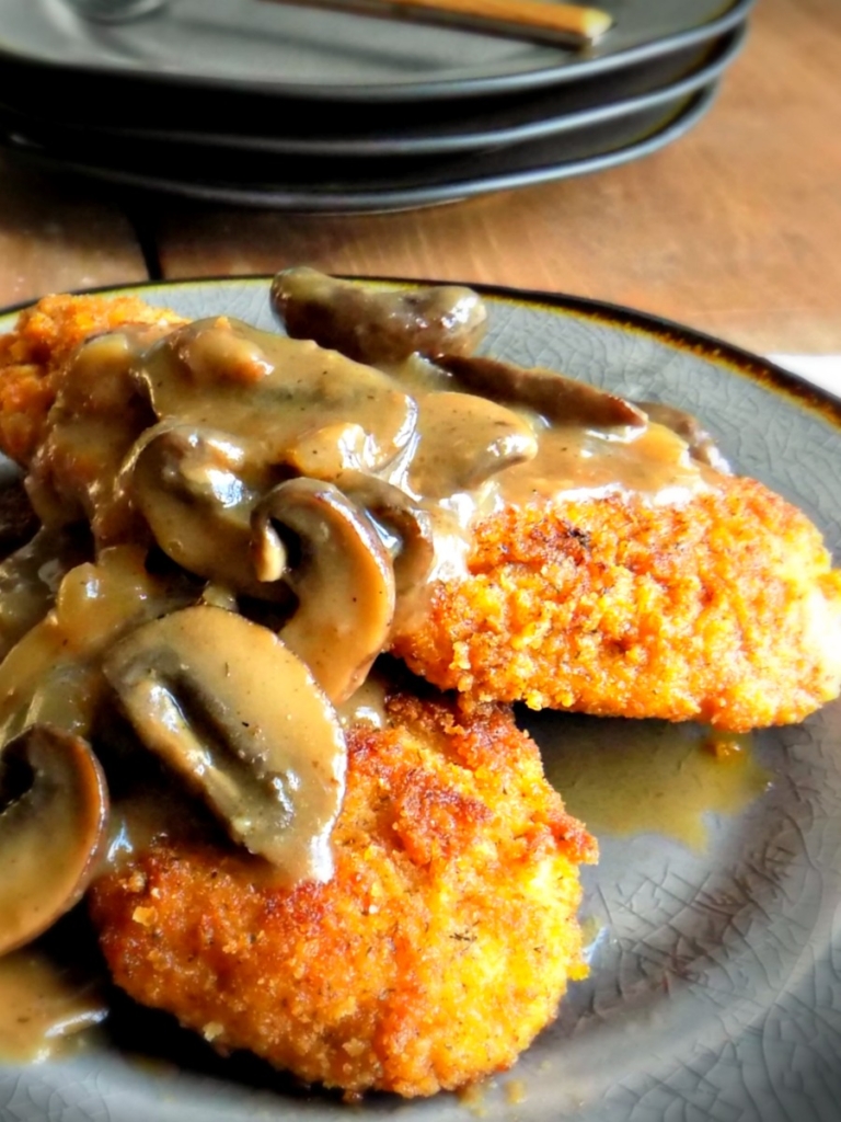 Chicken Schnitzel with Mushroom Cider Gravy