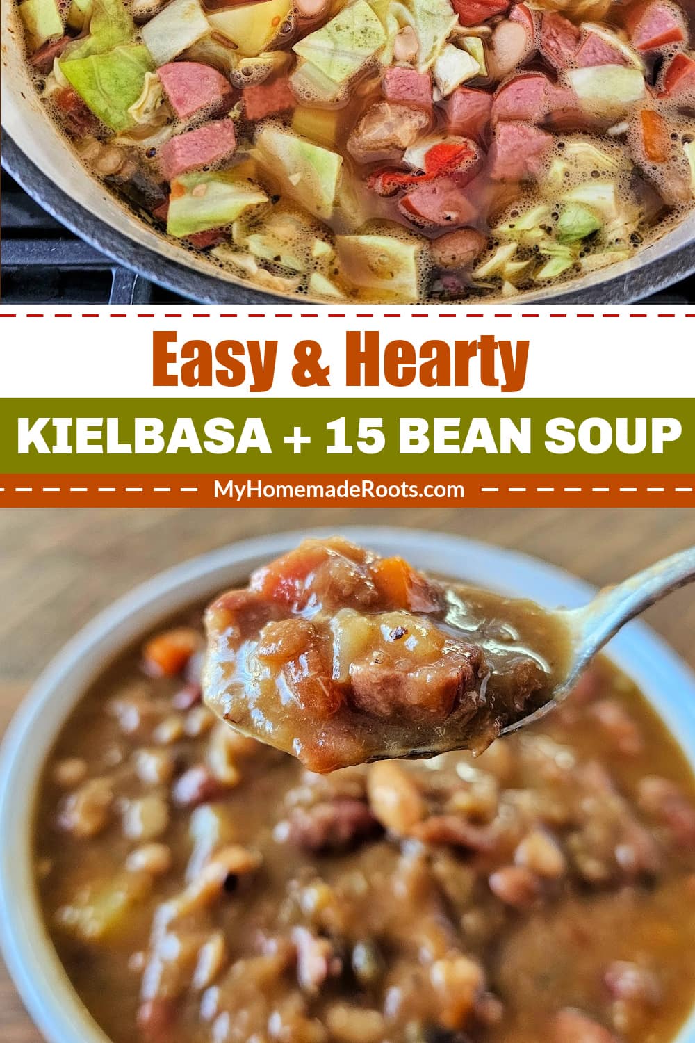 This made from scratch bean soup is rich and delicious. With a mixture of beans and veggies plus a generous amount of smoky kielbasa sausage, this Kielbasa and 15-Bean Soup is one very comforting and flavor-packed soup.