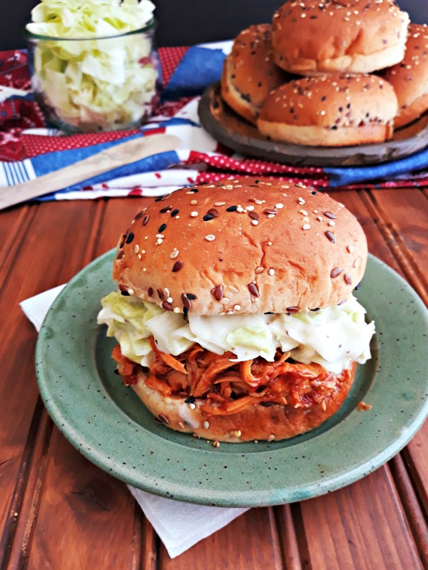 Slow cooker BBQ chilli maple shredded chicken burgers (and a