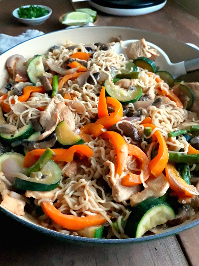 A Pan of Thai Chicken Peanut Noodles