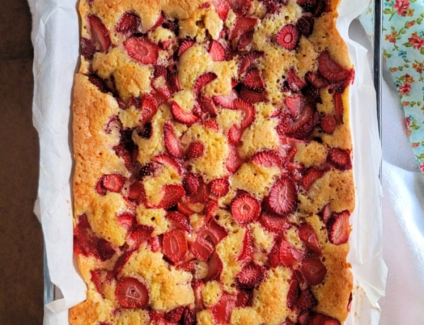 Pan of Strawberry Almond Buckle
