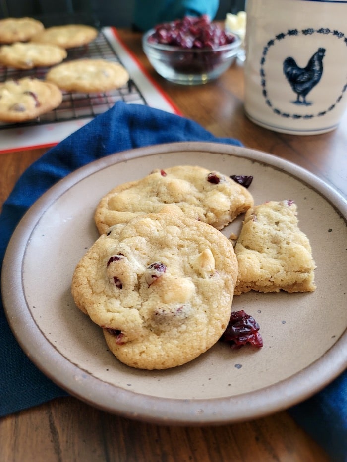Plate of White Chocolate Chip Cookies with Cranberries