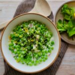 Top View of Bowl of Minty Creamed Peas