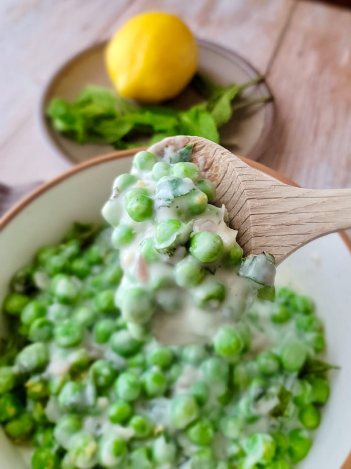 Spoon of Minty Creamed Peas