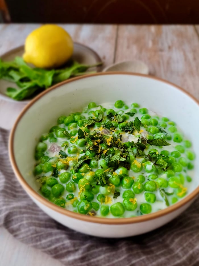 Bowl of Minty Creamed Peas
