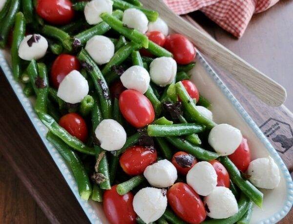 Bowl of Italian Green Beans with Mozzarella and Tomatoes