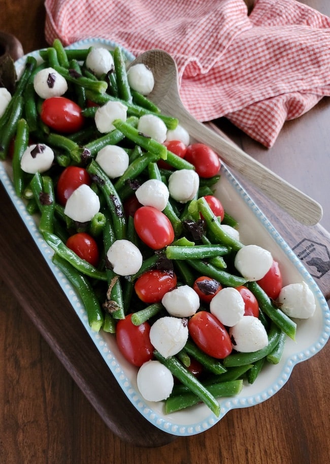 Bowl of Italian Green Beans with Mozzarella and Tomatoes