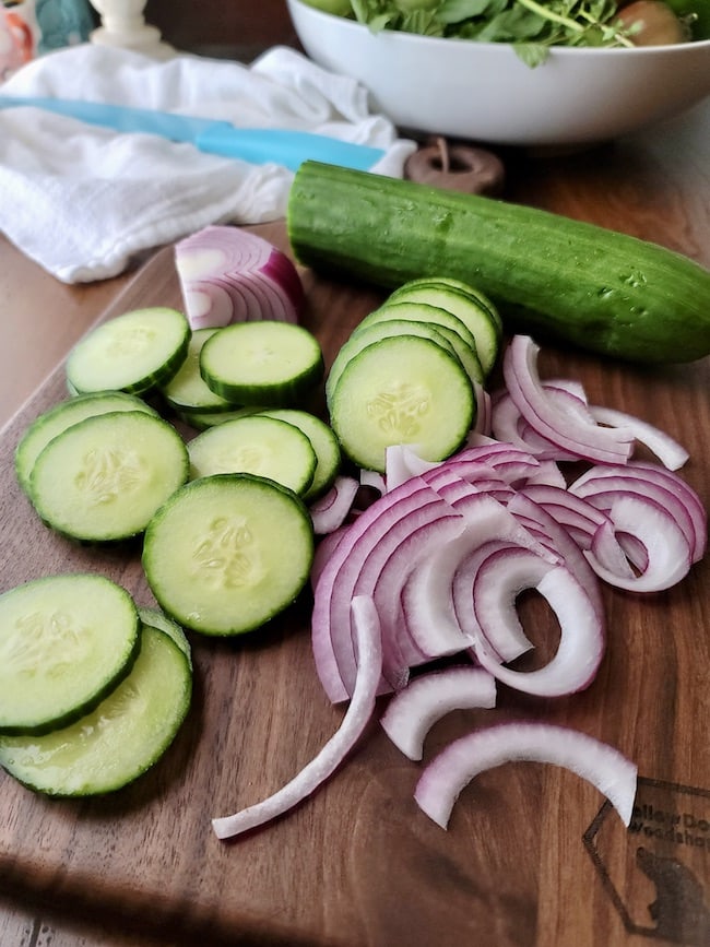 Sliced Cucumbers and Onions for Sour Cream Cucumbers Recipe
