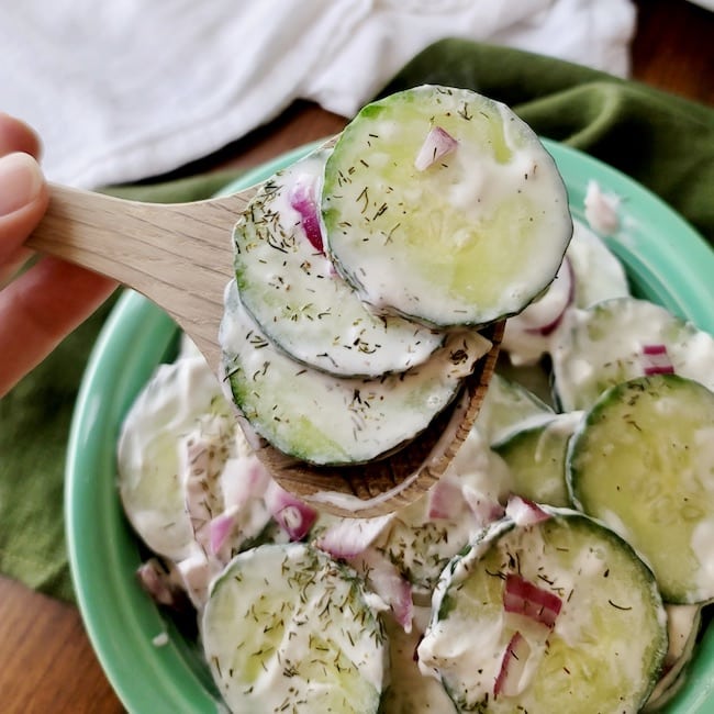 Bowl of Old Fashioned Creamy Cucumbers