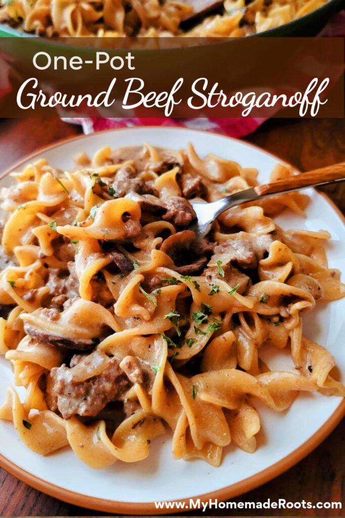 This One Pot Ground Beef Stroganoff is a comfort food classic transformed into a delicious weeknight time saver