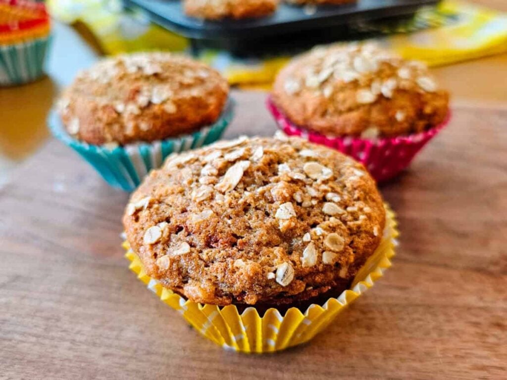 Whole grain banana muffins sweetened with honey