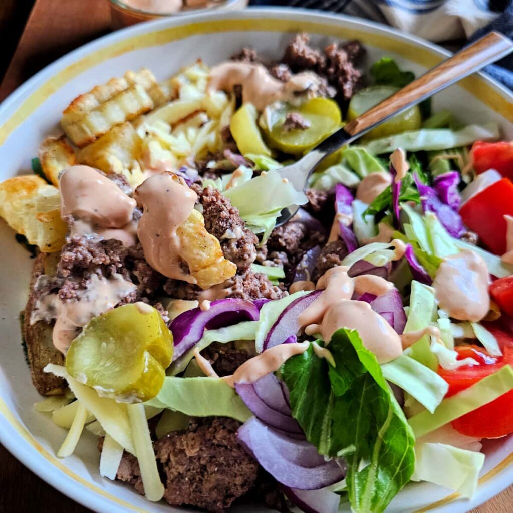 Cheeseburger Salad with Thousand Island Dressing - My Homemade Roots