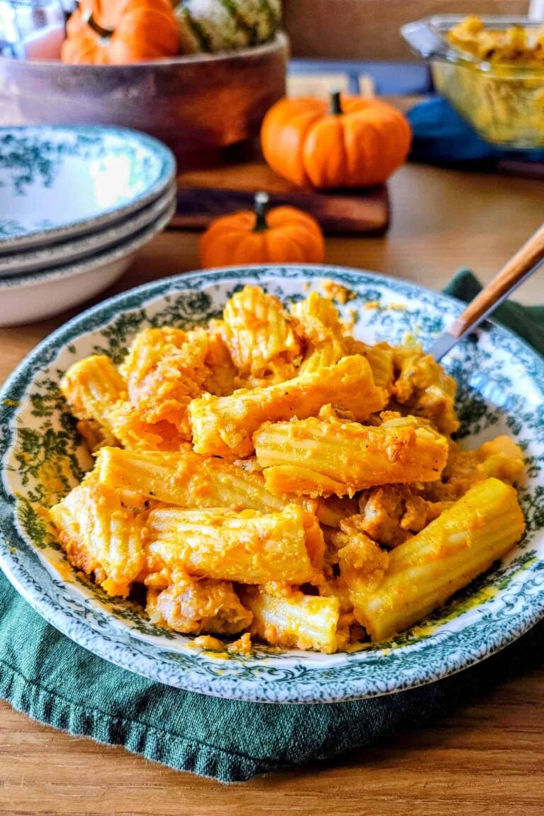 Creamy Pumpkin & Sausage Baked Rigatoni
