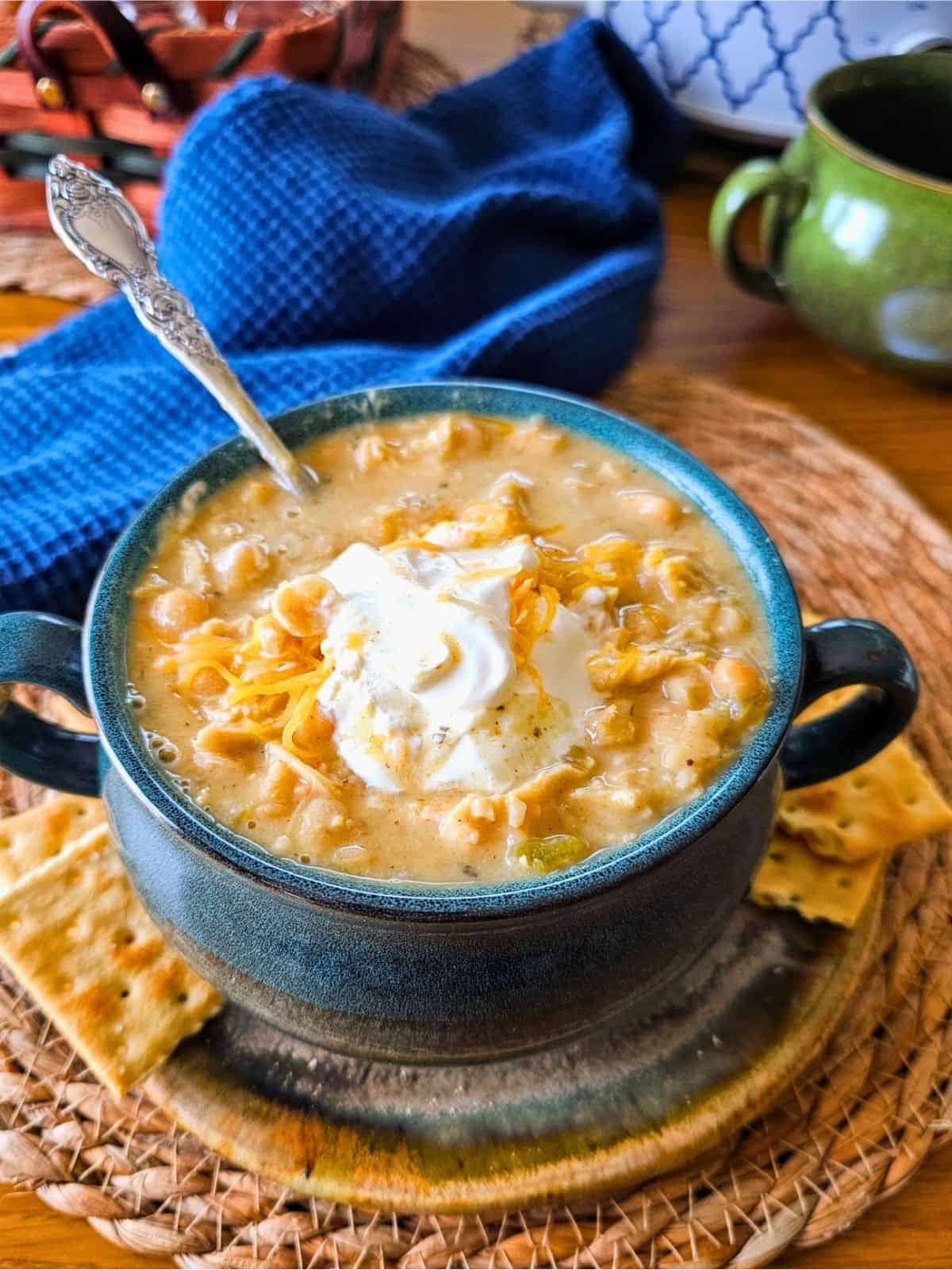 Bowl of Easy Crockpot White Chicken Chili
