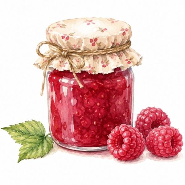 Illustration of a jar of raspberry preserves